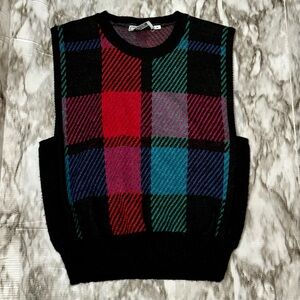 Joyce Sportswear 80s 90s Multicolor Plaid Knit Sweater Vest Rad Cosplay Vintage
